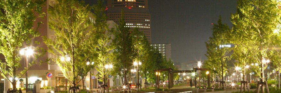 浜松市、夜の遊歩道